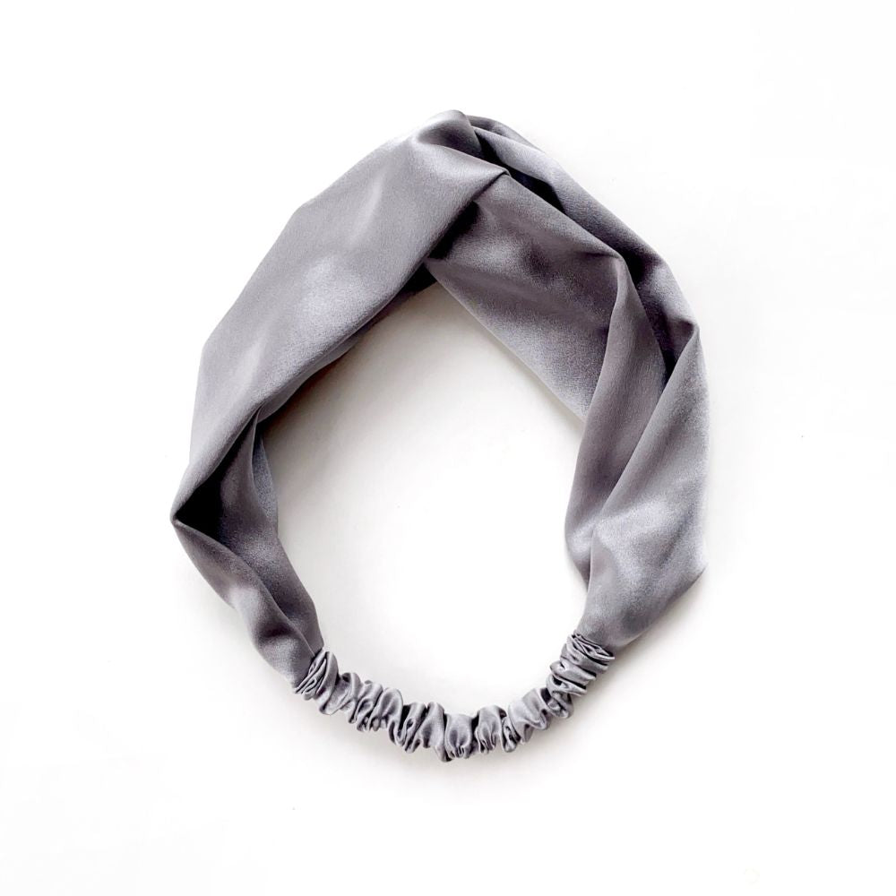 grey twisted mulberry silk satin headband 