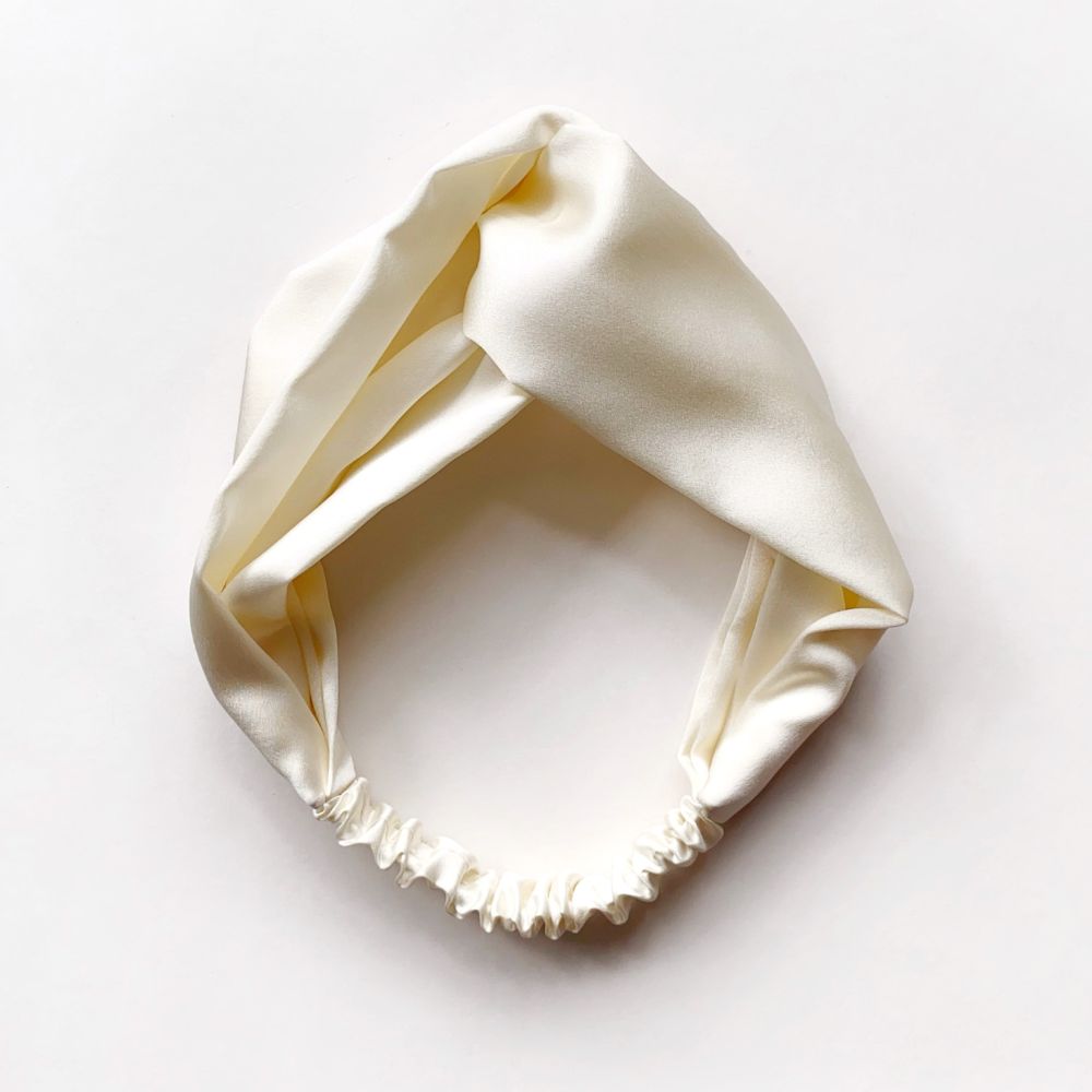 ivory cream twisted mulberry silk satin headband 