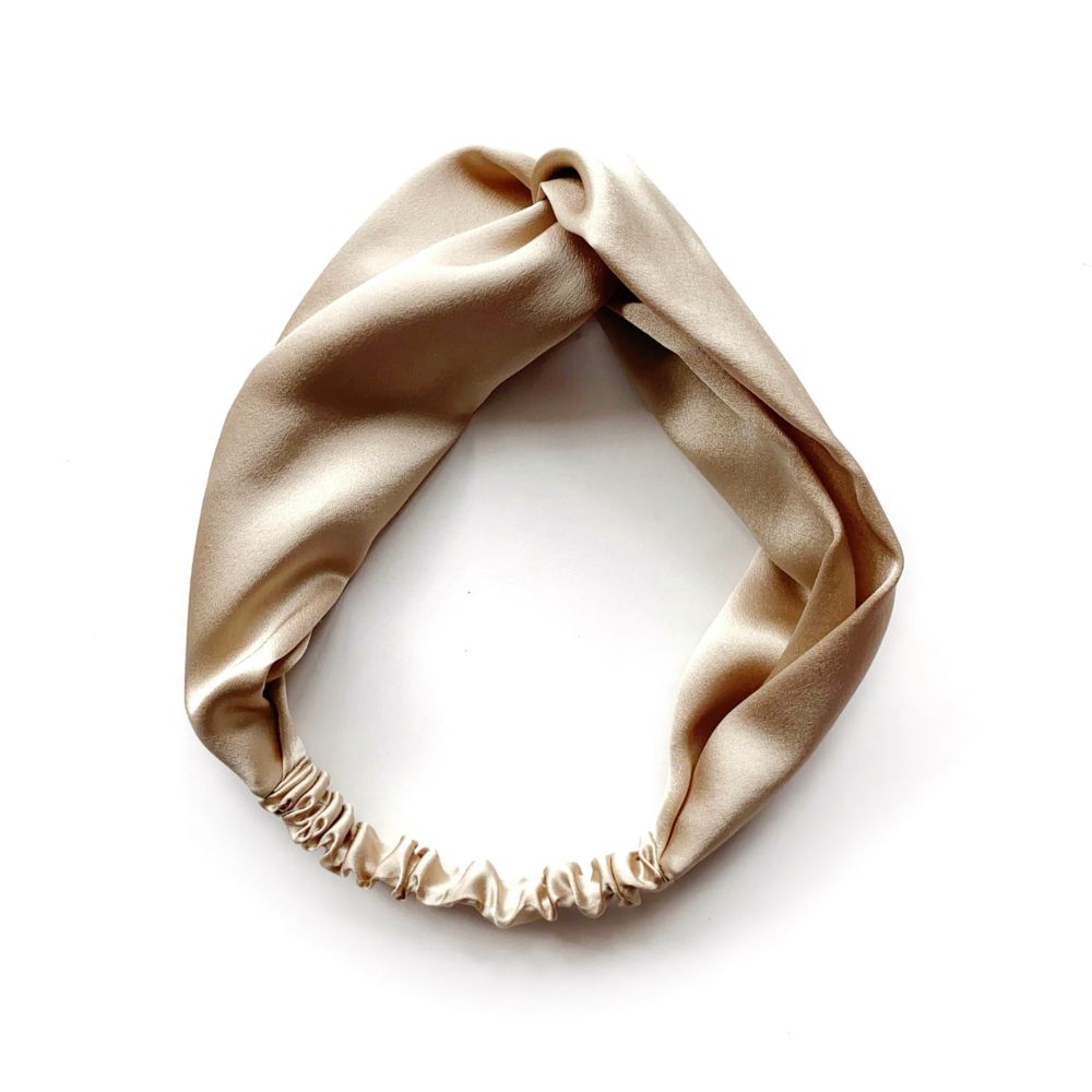 taupe beige twisted mulberry silk satin hair band 