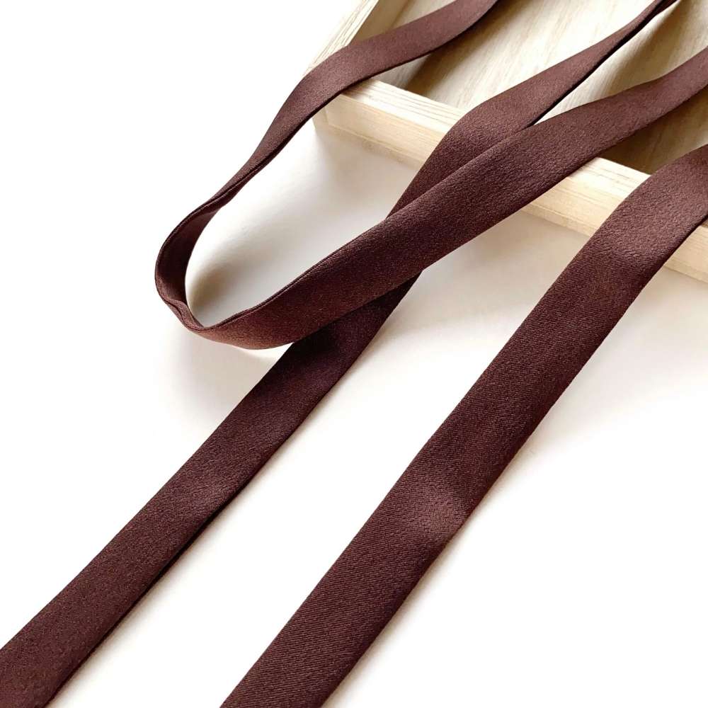 chocolate brown mulberry silk satin ribbon scarf on a white background