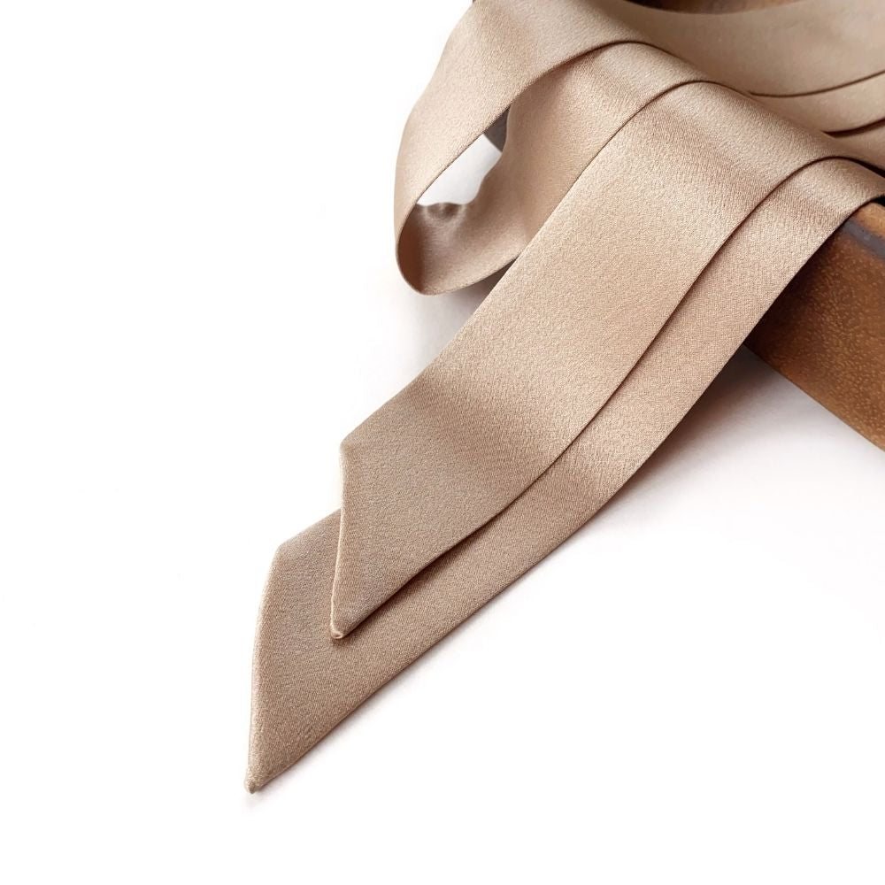 taupe beige mulberry silk skinny scarf