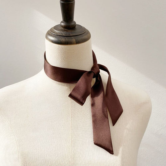 chocolate brown mulberry silk skinny scarf