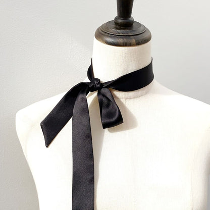 black mulberry silk satin skinny scarf
