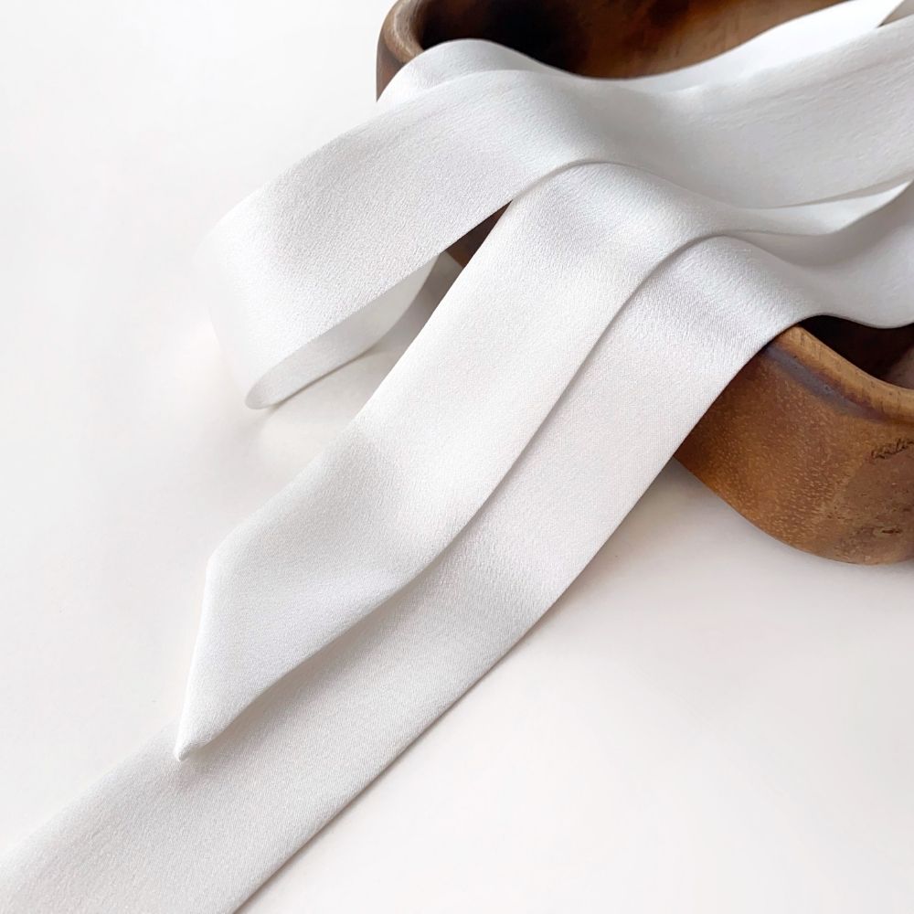 white mulberry silk satin skinny scarf
