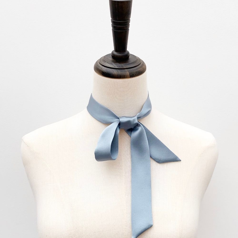 dusty blue mulberry silk skinny scarf