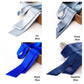 Collage of four mulberry silk satin skinny scarf ribbons with name labels on a white background.