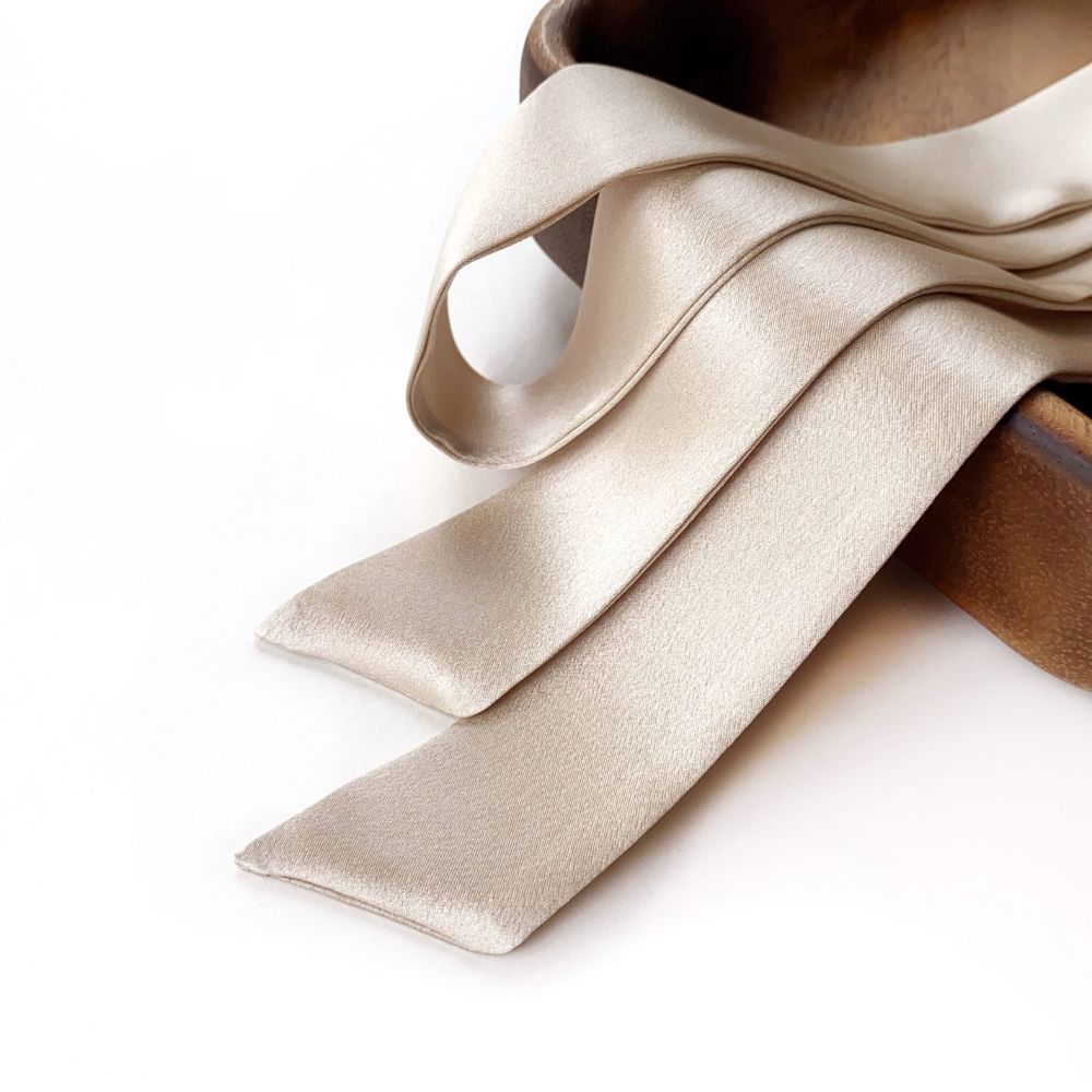 champagne beige mulberry silk skinny scarf