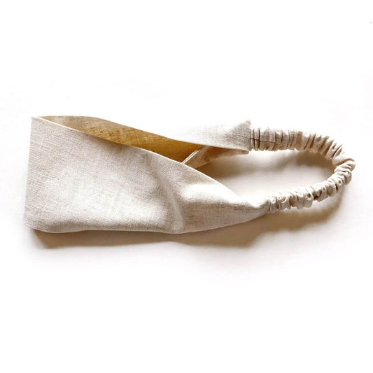 natural linen headband on a white background