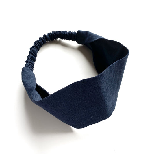 Solid linen headband - Navy