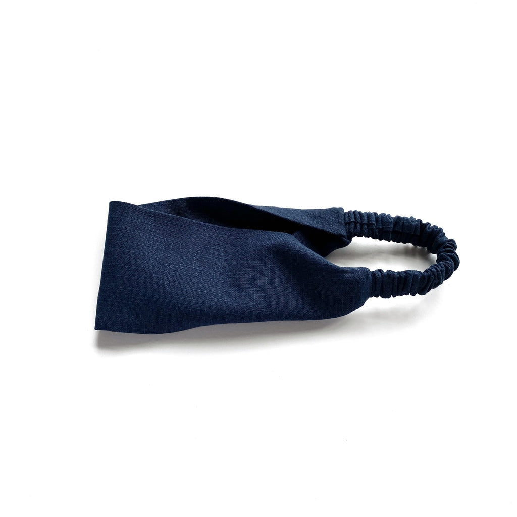 Solid linen headband - Navy