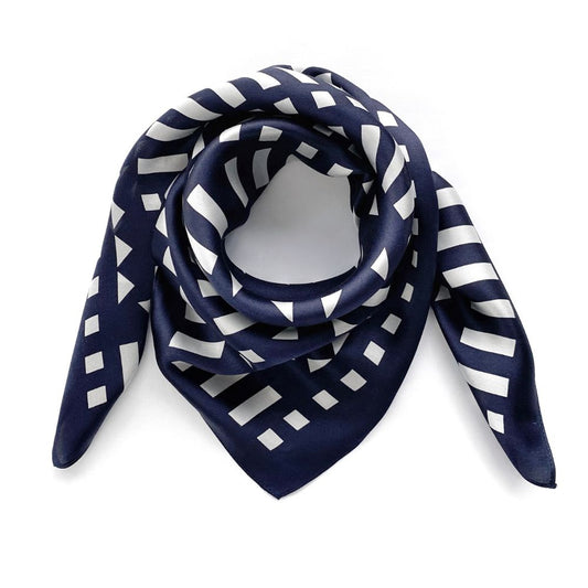 Blue Geometric Silk Scarf - 65x65