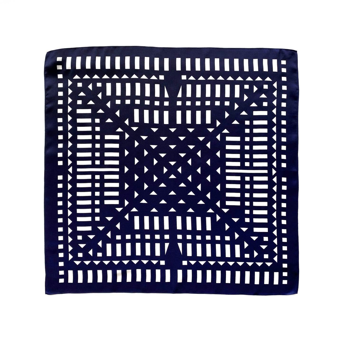 Navy blue geometric pattern silk scarf