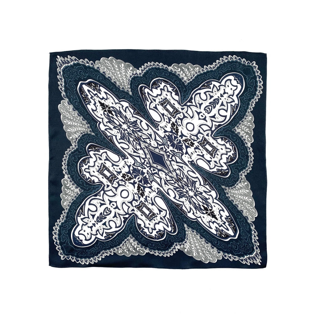 Navy kaleidoscope print silk scarf