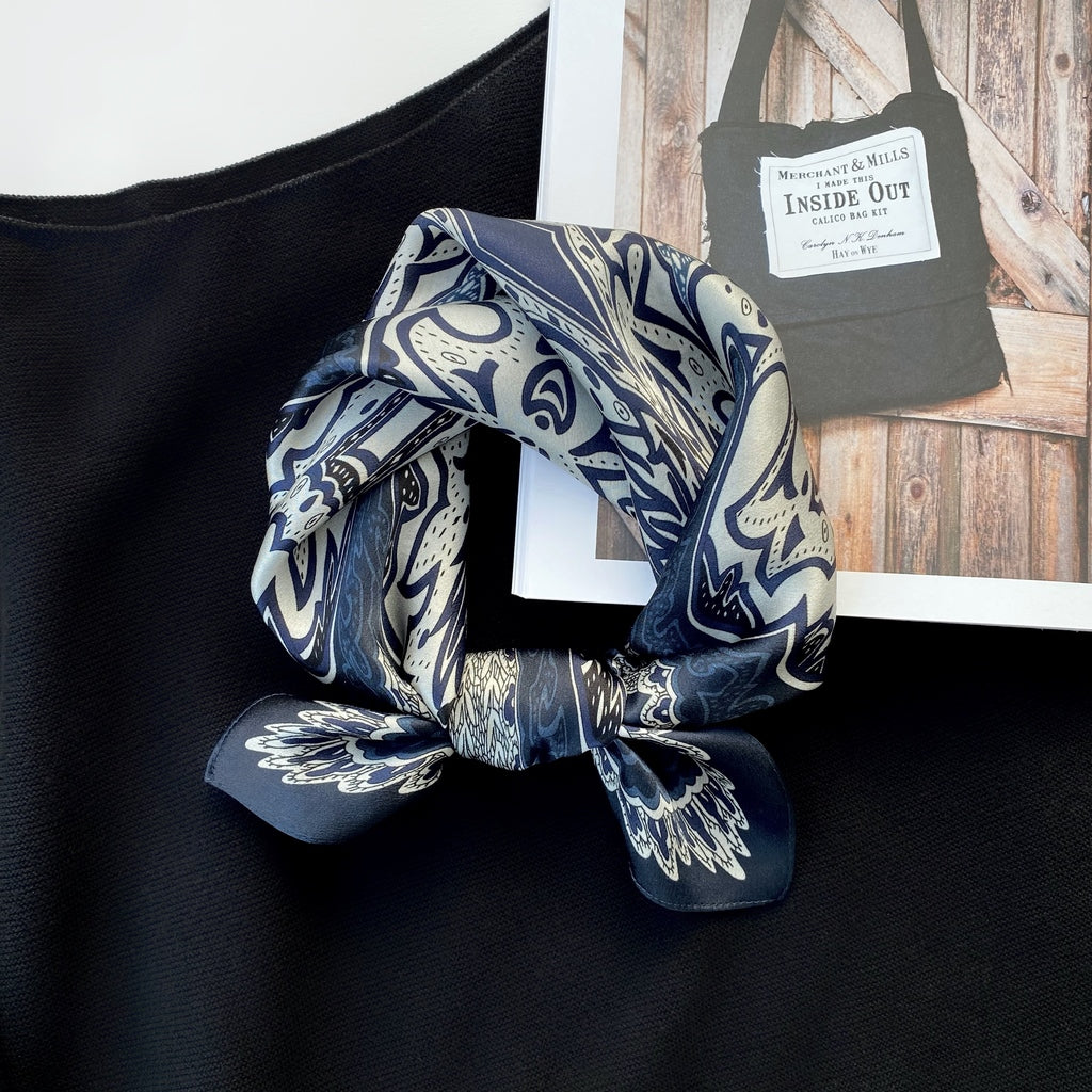 Navy kaleidoscope print silk scarf