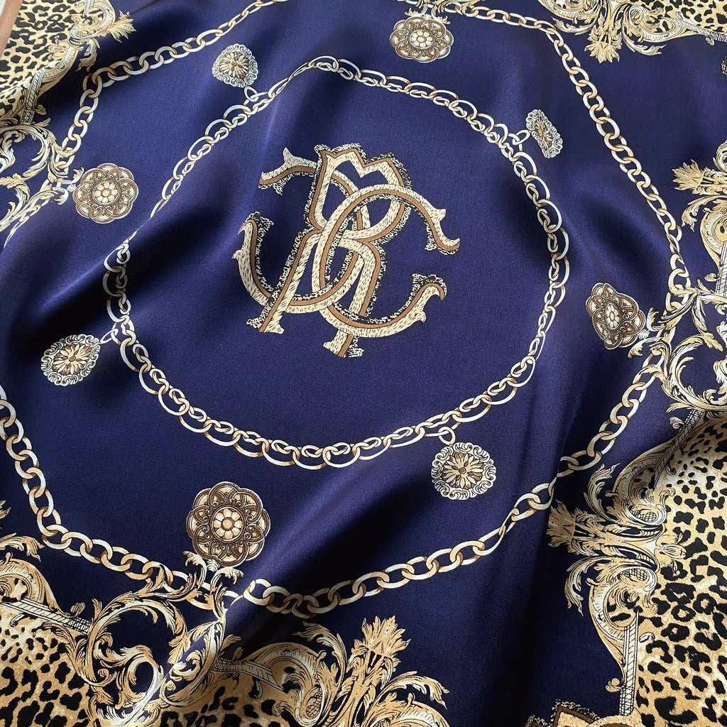 Monogram leopard print silk scarf - Navy