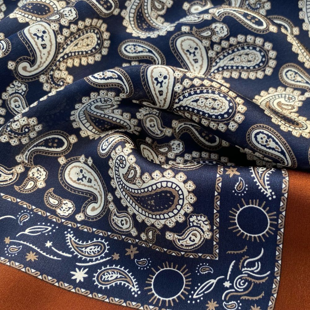Navy Paisley Silk Scarf 53x53