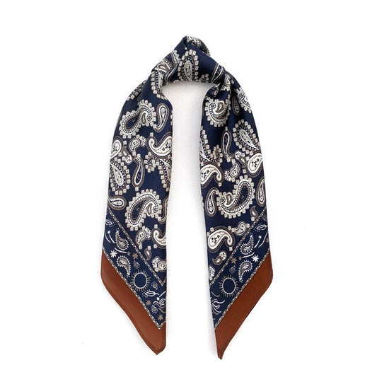 Navy Paisley Silk Scarf 53x53