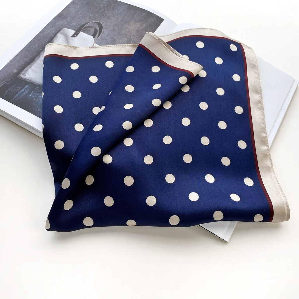 Navy polka dots silk scarf