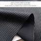 close up of the navy and grayish white striped cotton bandana with text describing its profile, feel, and style.