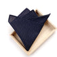 Navy striped Japanese cotton pocket square in a wooden box on a white background