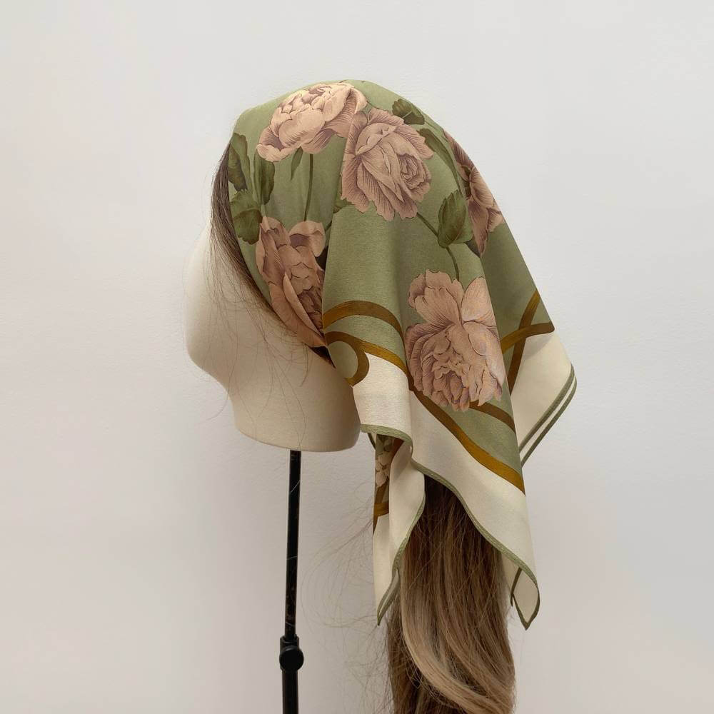 Mulberry Silk Crepe de Chine Square Scarf - Rose Floral