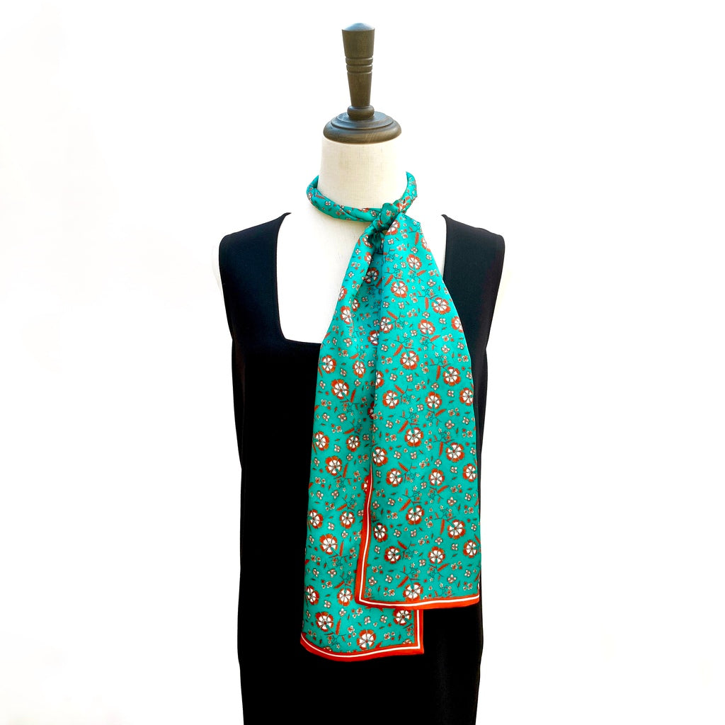 Floral print silk scarf - Turquoise