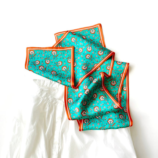 Floral print silk scarf - Turquoise