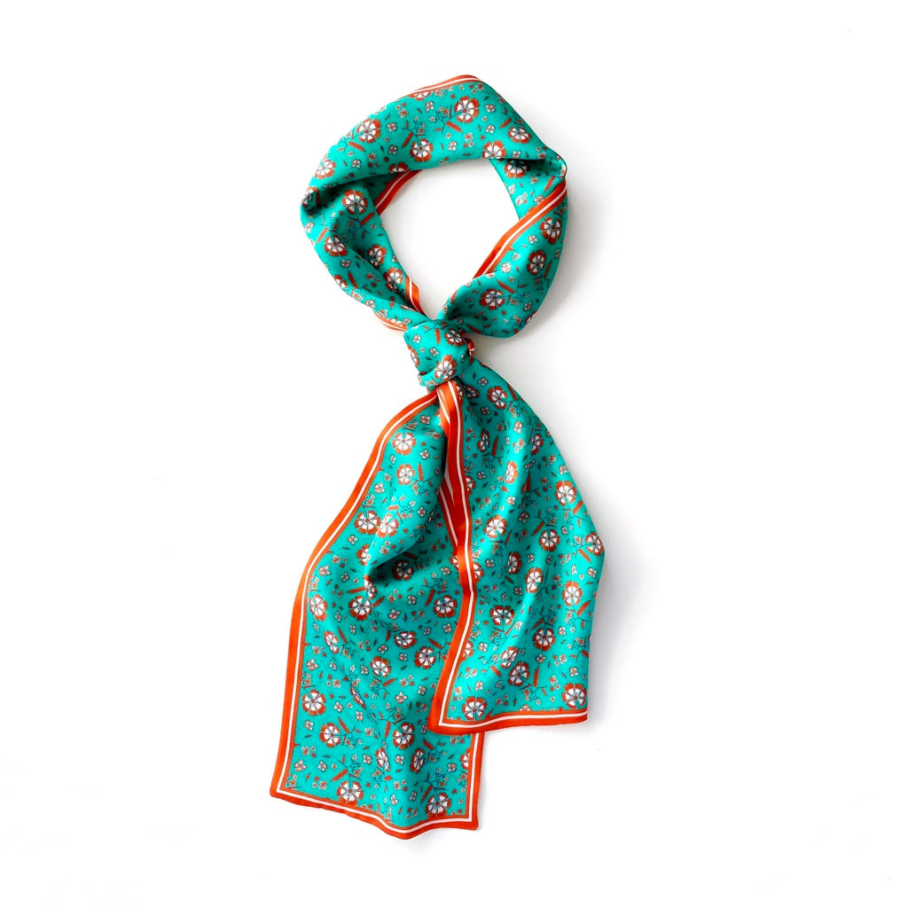 Floral print silk scarf - Turquoise