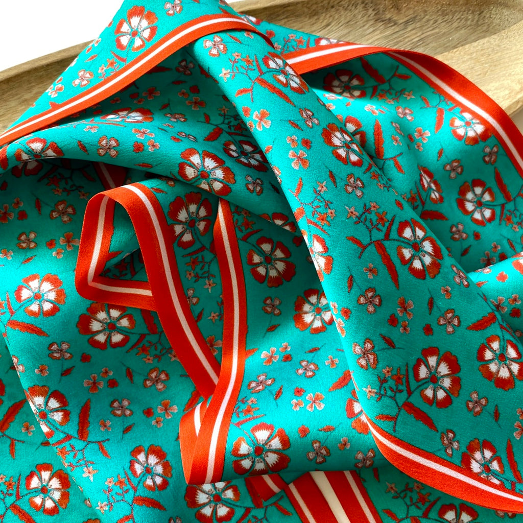 Floral print silk scarf - Turquoise