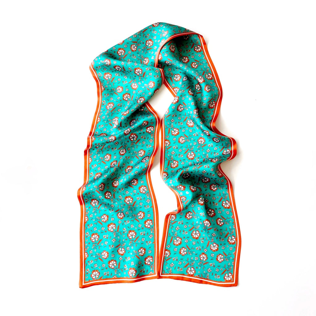 Floral print silk scarf - Turquoise