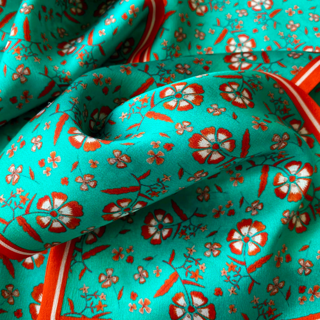 Floral print silk scarf - Turquoise