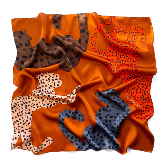 Leopard print silk scarf - Bold Orange