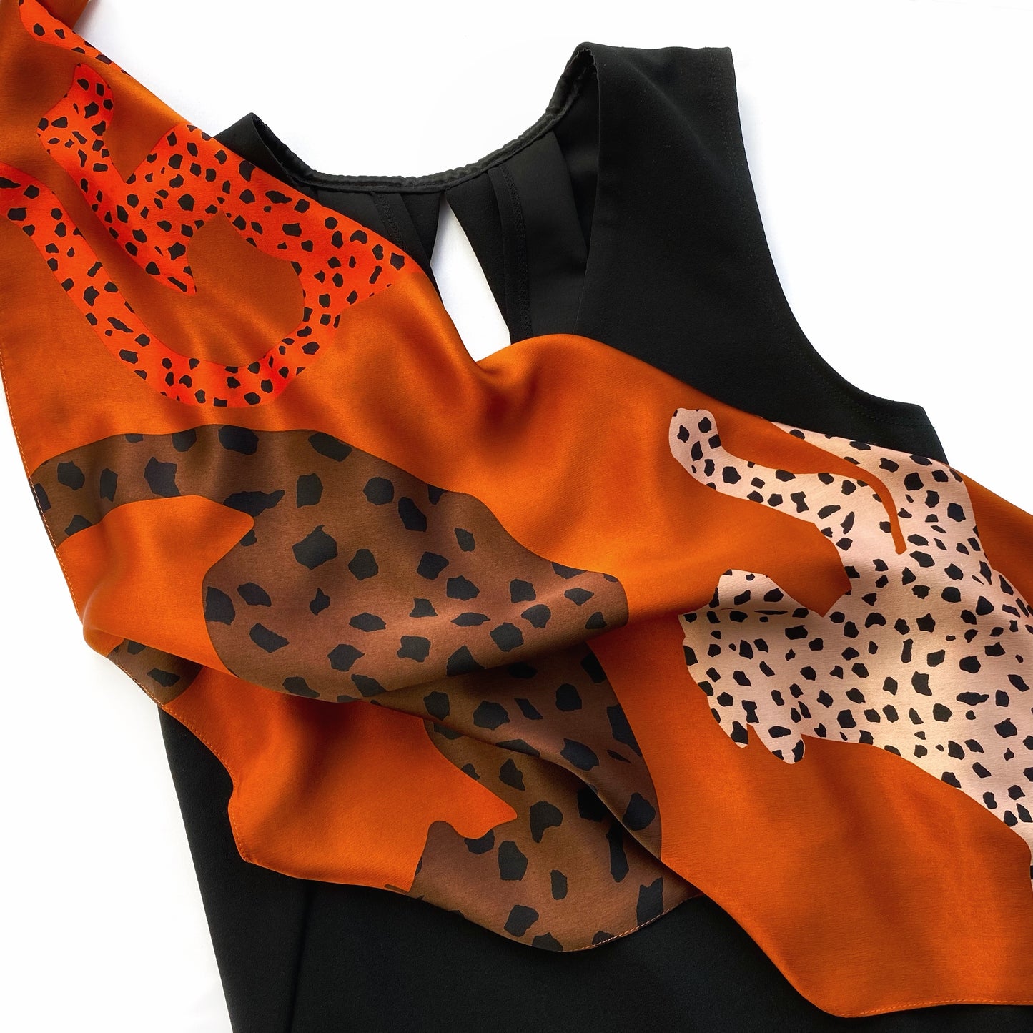 Leopard print silk scarf - Bold Orange