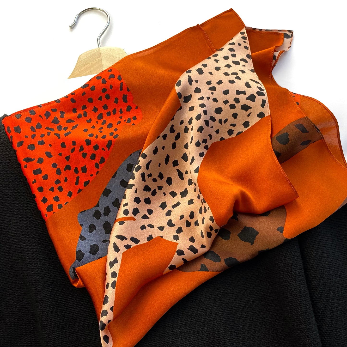 Leopard print silk scarf - Bold Orange