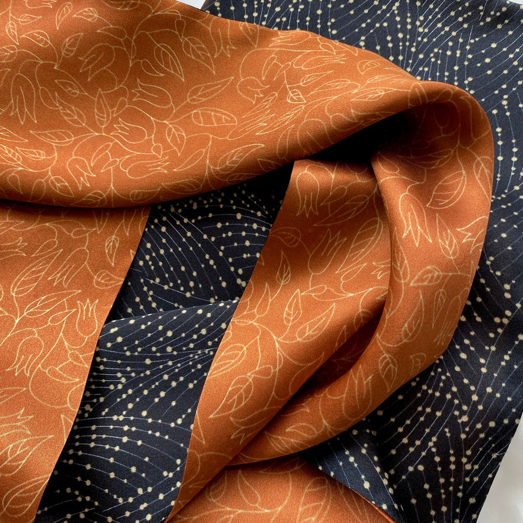 Reversible silk scarf - Orange & Dark Navy