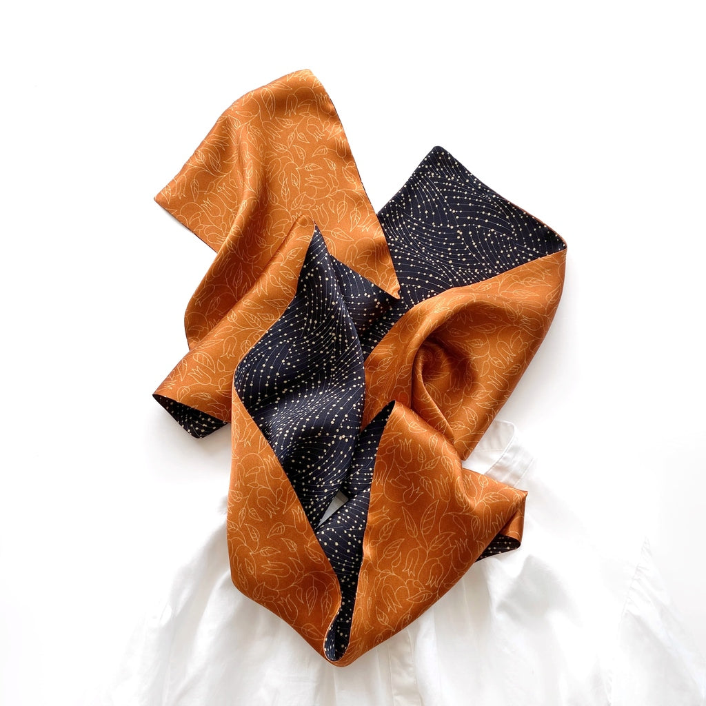 Reversible silk scarf - Orange & Dark Navy