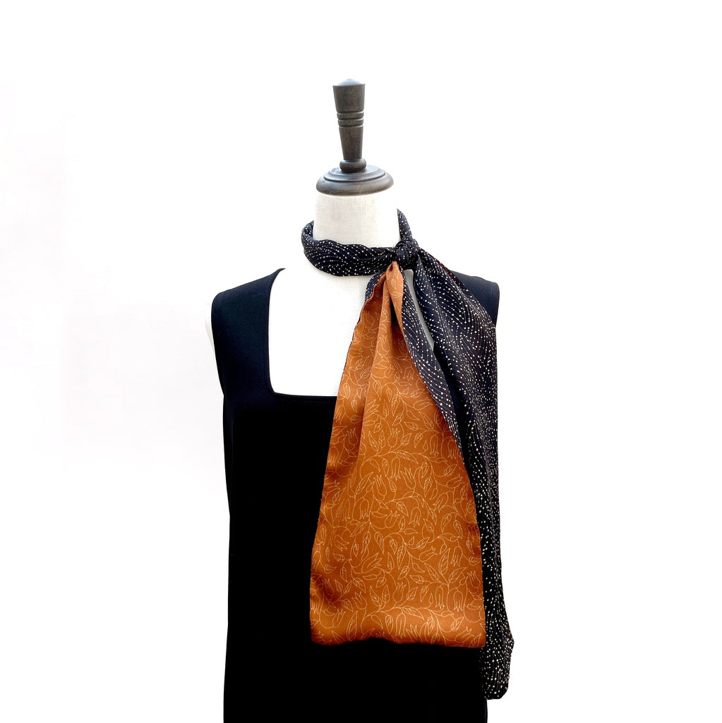 Reversible silk scarf - Orange & Dark Navy