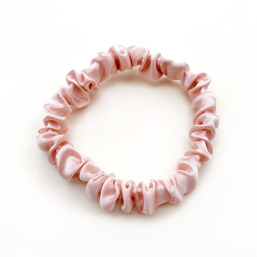 pastel pink mulberry silk satin skinny scrunchie  hair tie