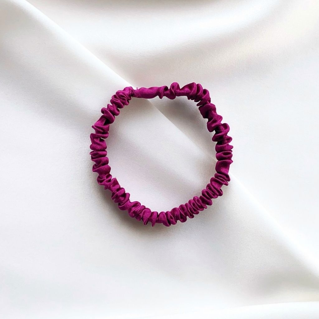plum purple mulberry silk satin skinny scrunchie  hair tie