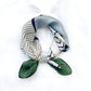blue, white geometric lines mulberry silk neck scarf with green boarder