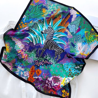 Vibrant Jungle Zebra Print Mulberry Silk Scarf (53cm) - Purple & Red