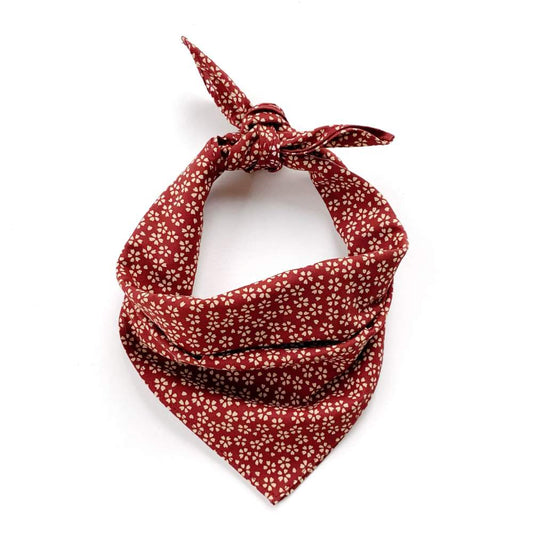 Red floral patterned bandana on a white background