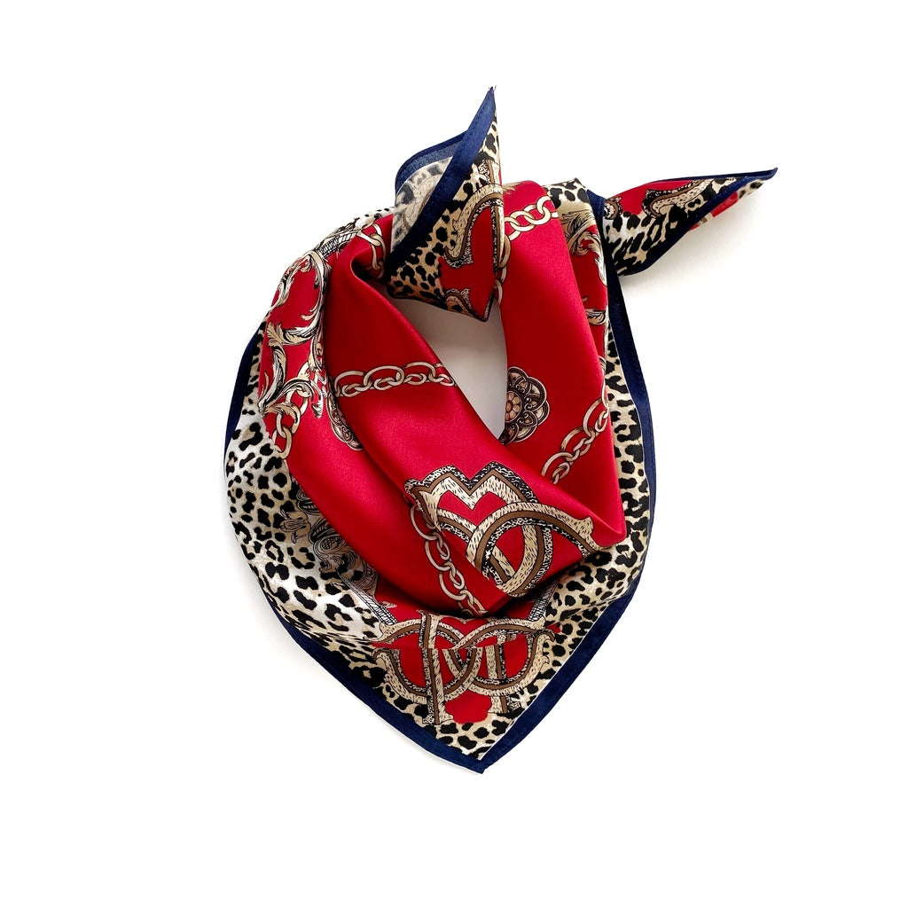 Monogram leopard print silk scarf - Red