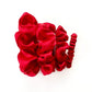 set of red mulberry silk satin scrunchies  and hair ties on the white background