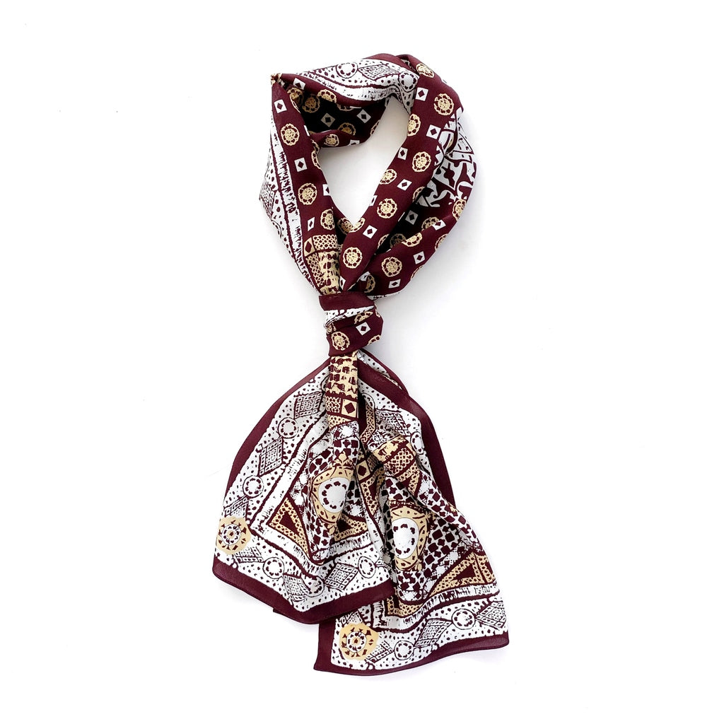 Red geometric print silk scarf