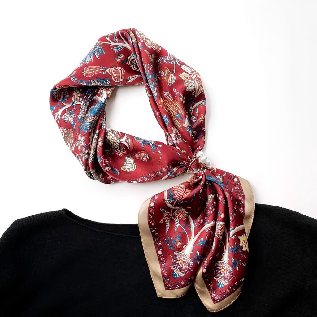 Floral Red Silk Scarf 65x65