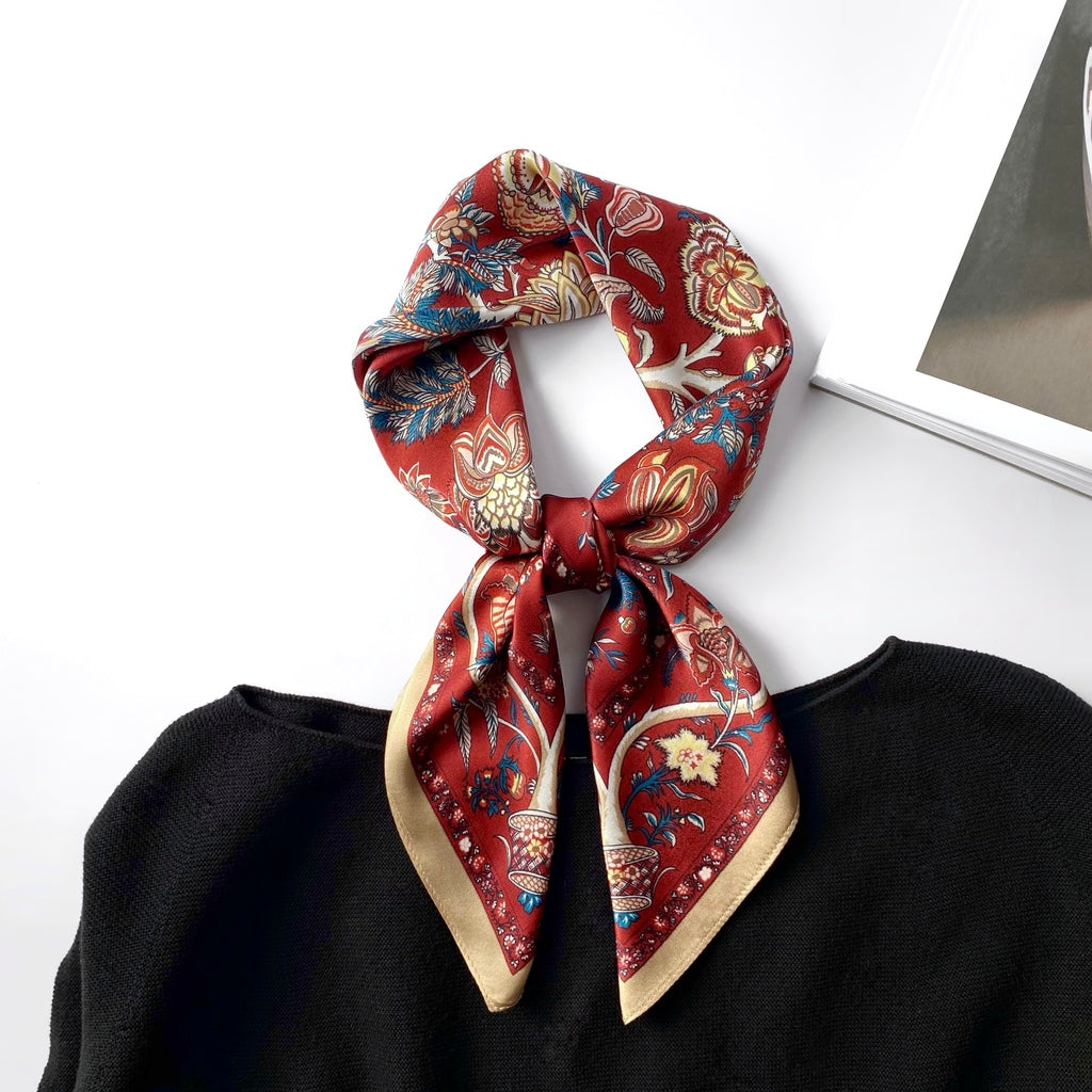 Floral print silk scarf - Rich Red