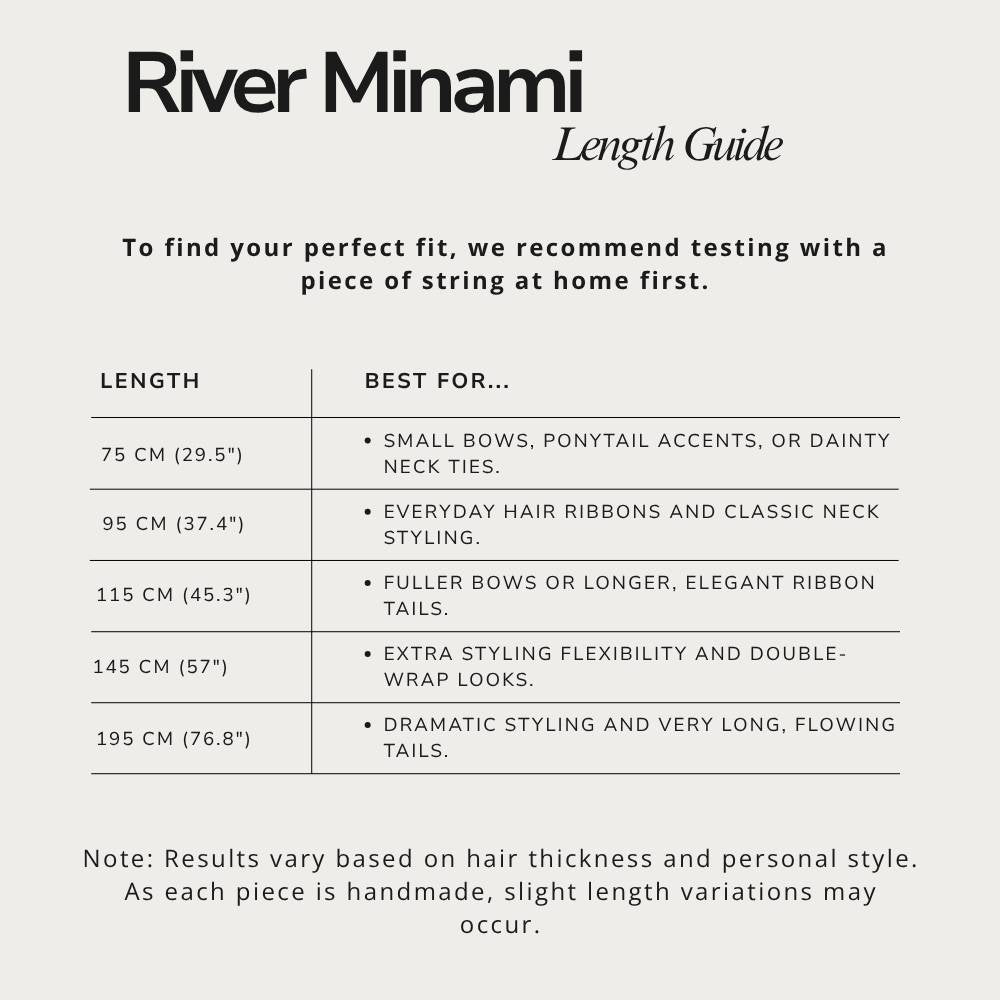 River Minami length guide chart for hair accessories with recommended uses.