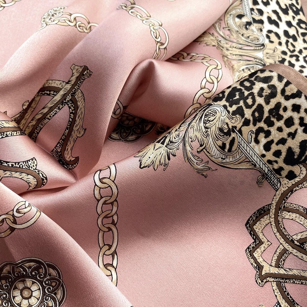 Monogram leopard print silk scarf - Rose Pink