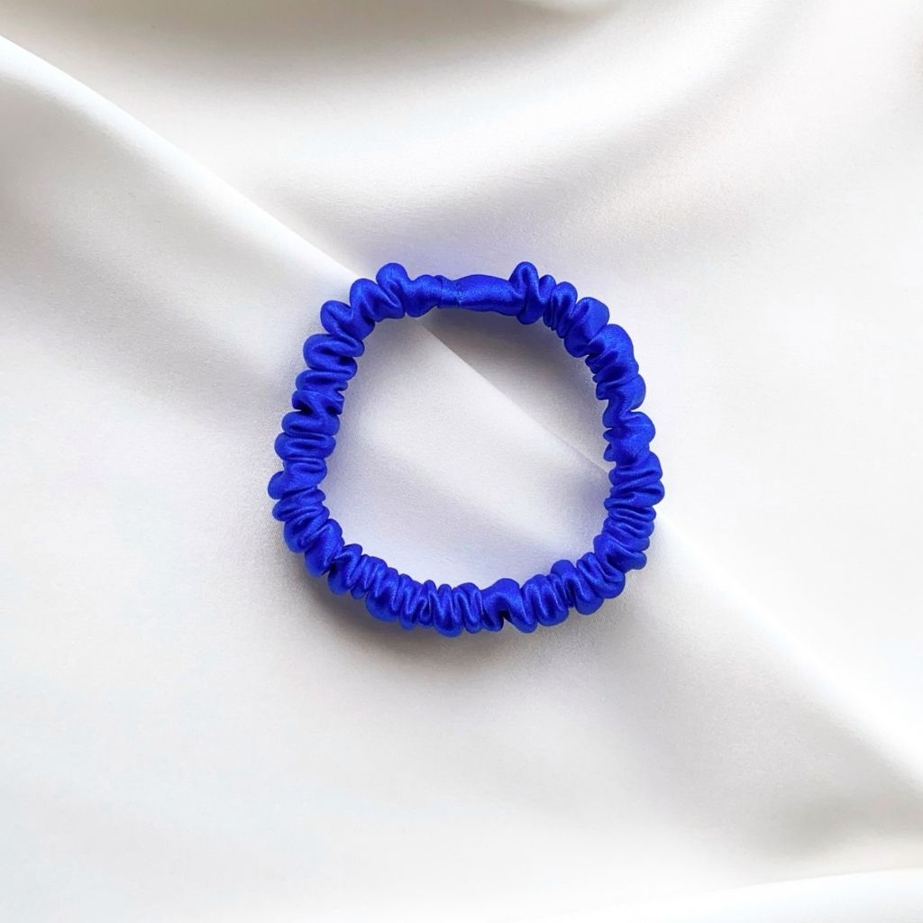 royal blue mulberry silk satin skinny scrunchie  hair tie